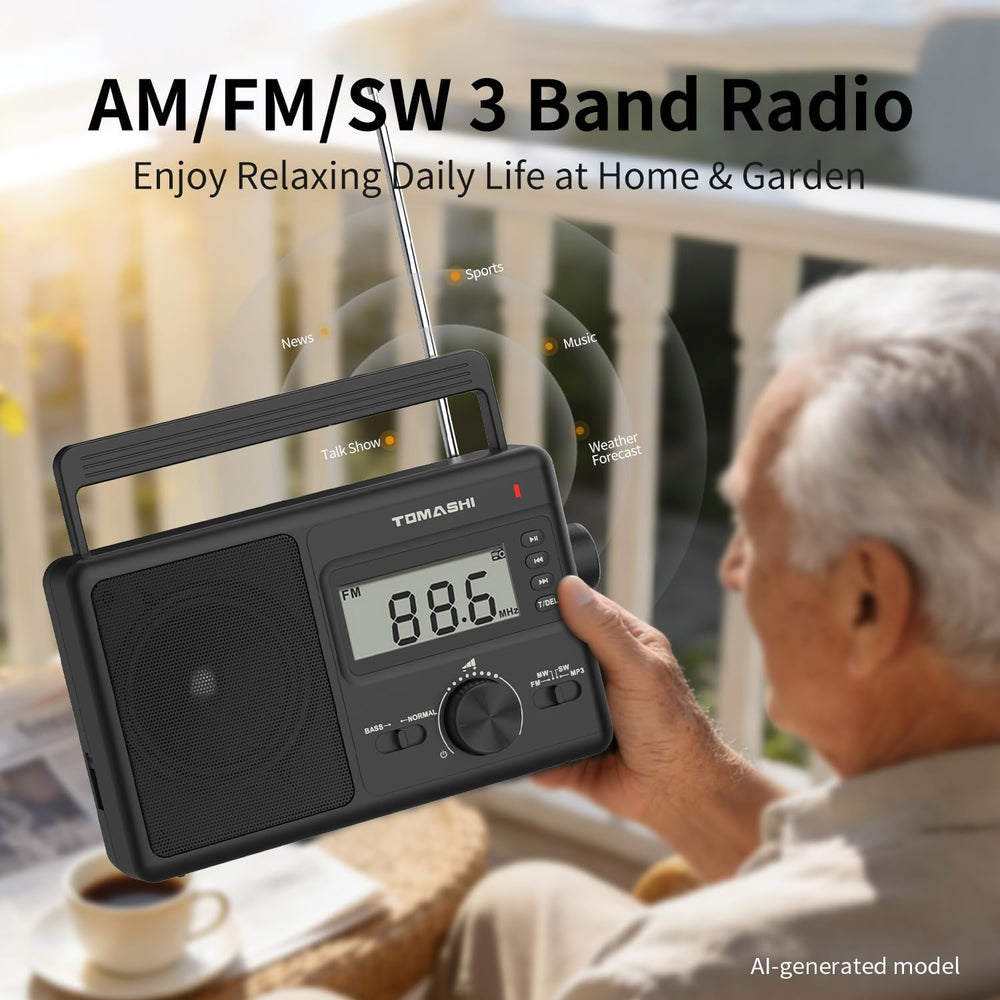 TOMASHI Portable AM FM SW Radio, AC/DC Powered Multi Band with Auto Scan