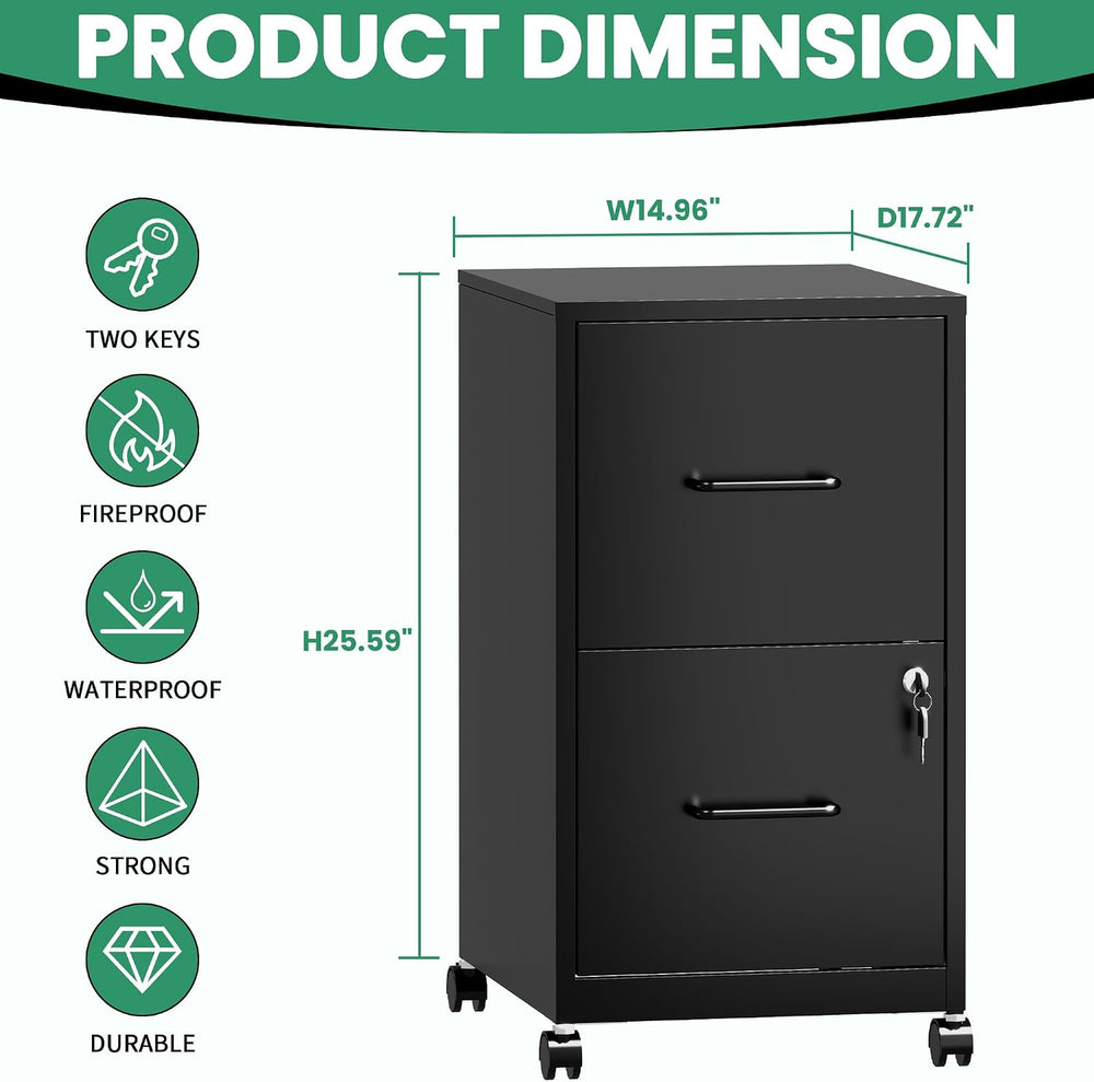 2-Drawer Mobile File Cabinet with Lock & Wheels,Under Desk File Cabinets ...