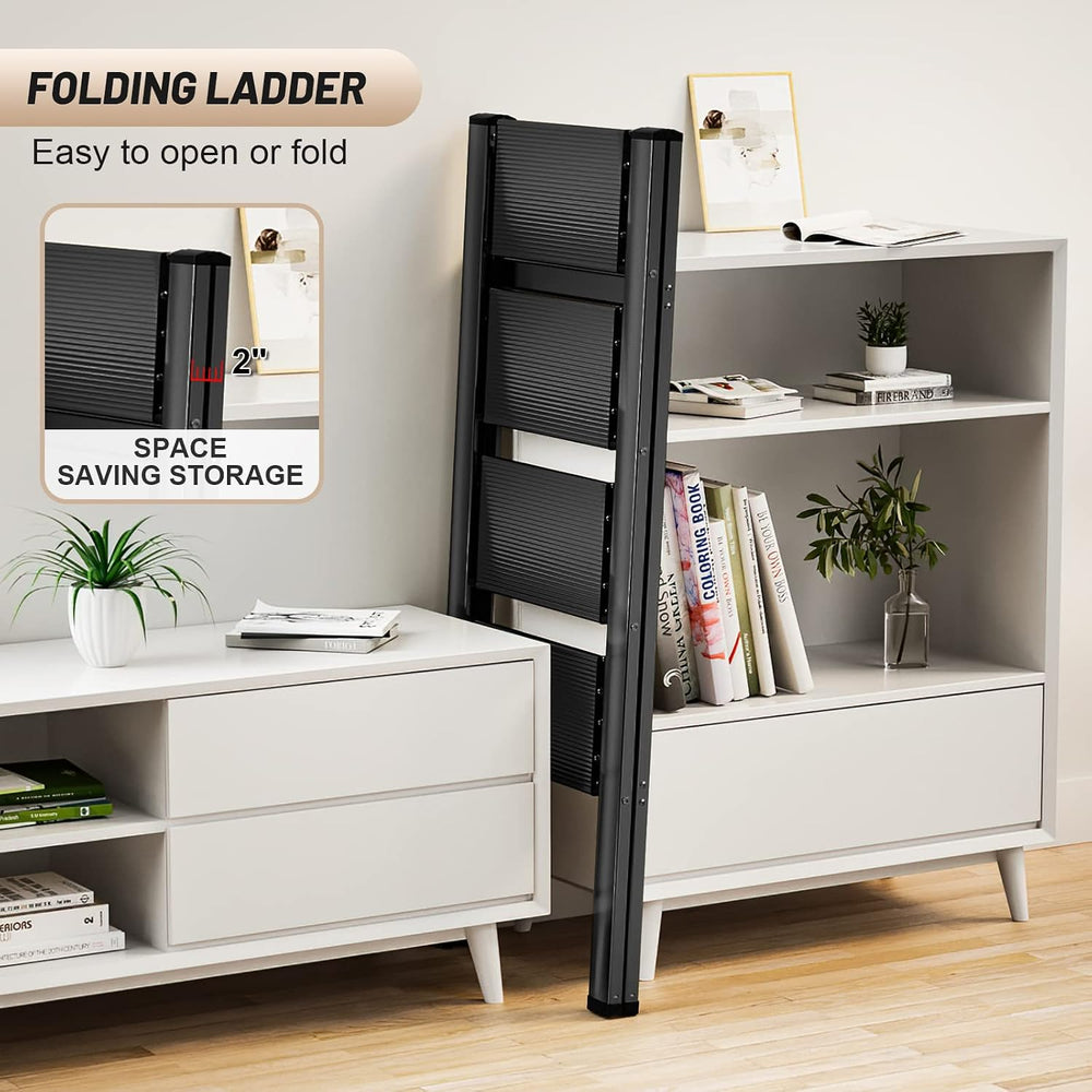 4 Step Ladder Foldable Step Stool, Aluminum Stepping Stools for Adults, Wide ...