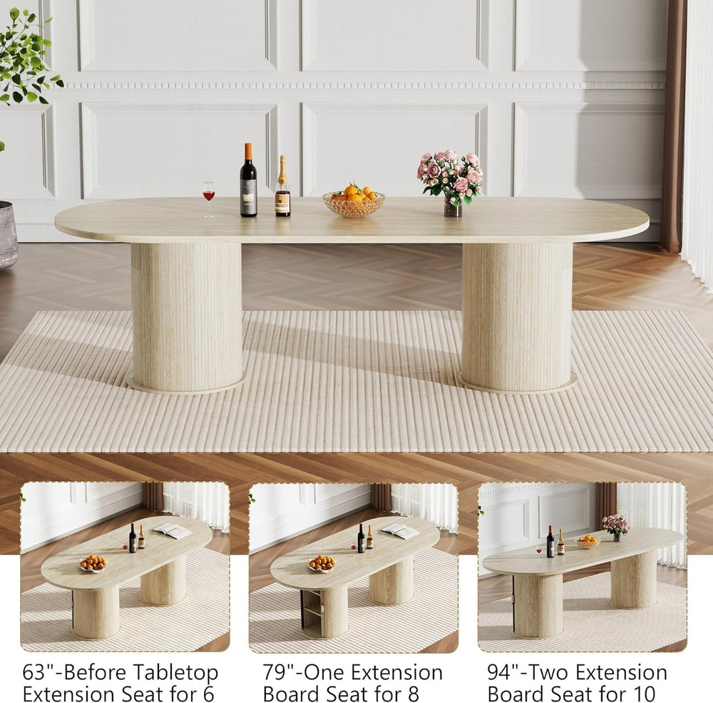 Modern Extendable Dining Table for 6-8-10,Rustic Expandable Oval Kitchen Tabl...