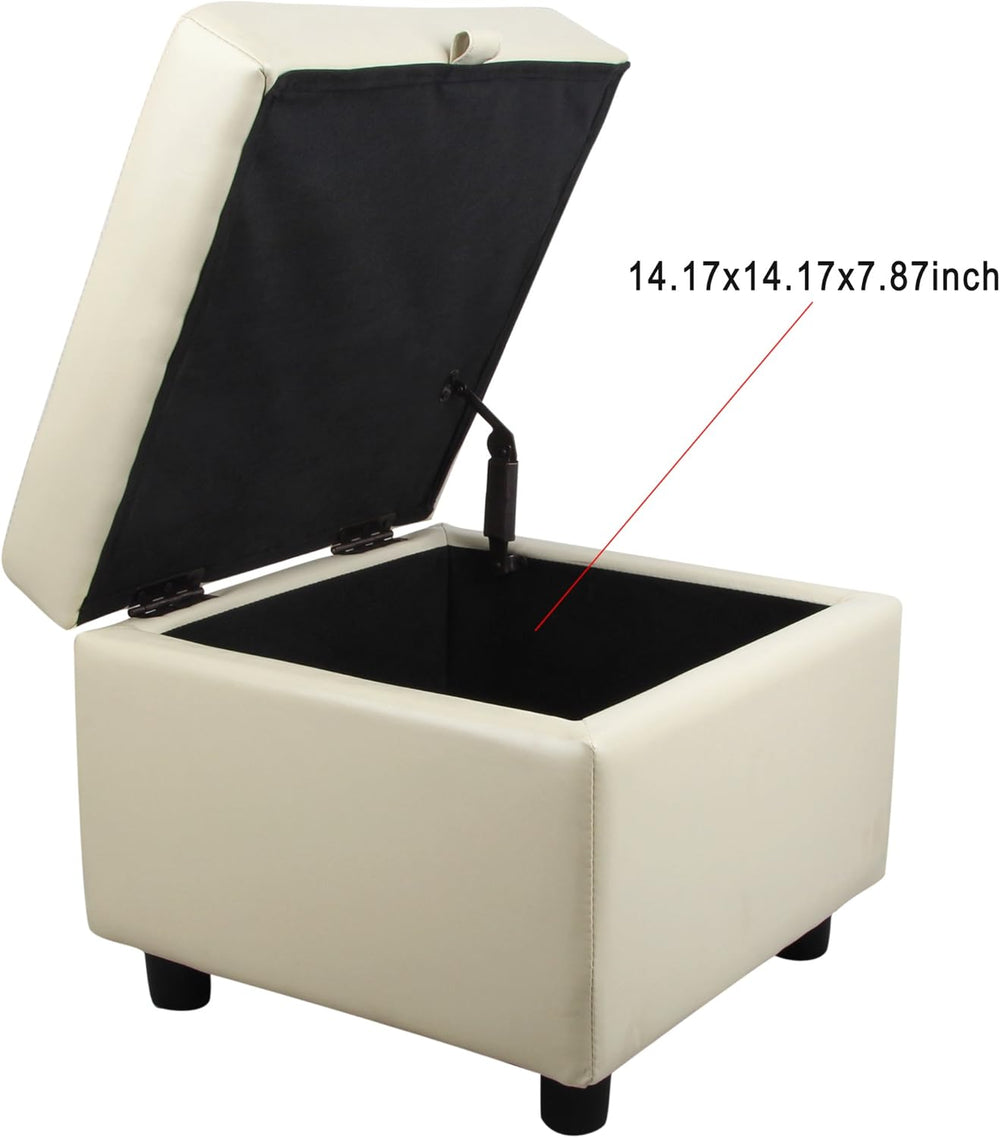 H&B Luxuries Tufted Leather Square Flip Top Storage Ottoman Cube Foot Res...