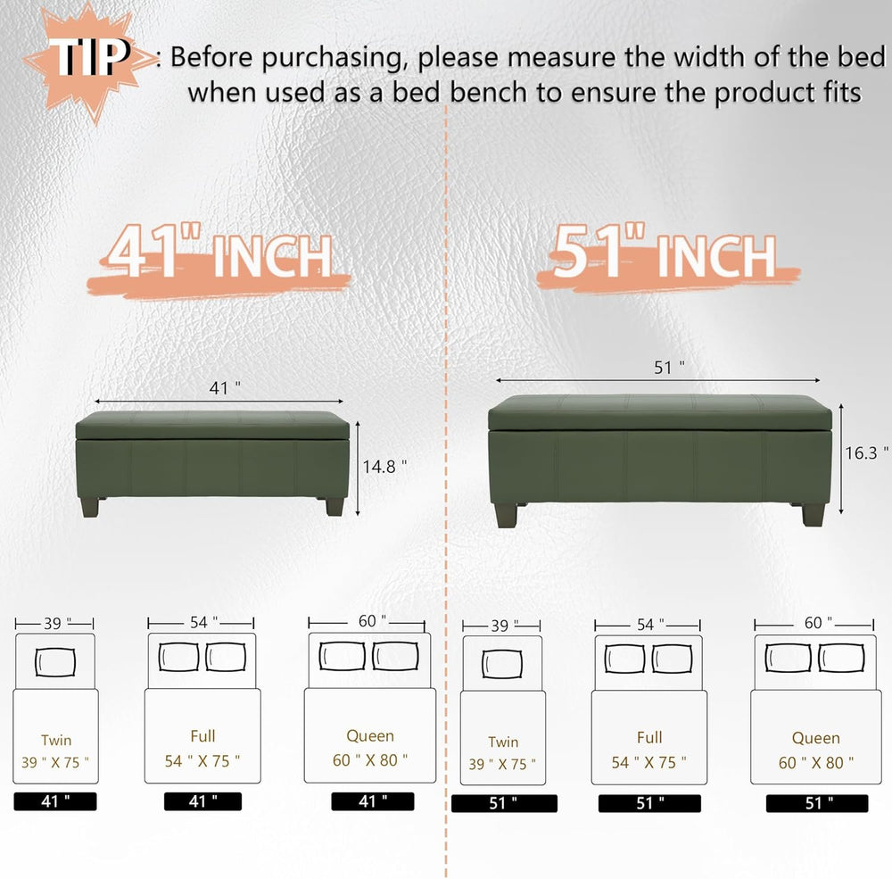 51 Inch Storage Ottoman, Storage Bench with Safety Hinge, Upholstered Synthet...