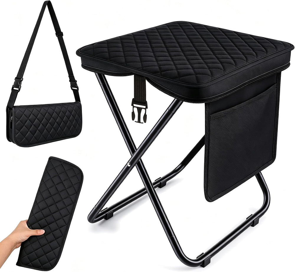 16.5 Inch Portable Folding Stool for Adults with Soft Quilted Padding