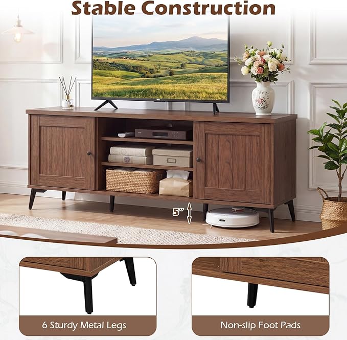 Giantex 2-Door TV Stand for TVs up to 65", Mid Century Modern Entertainm...