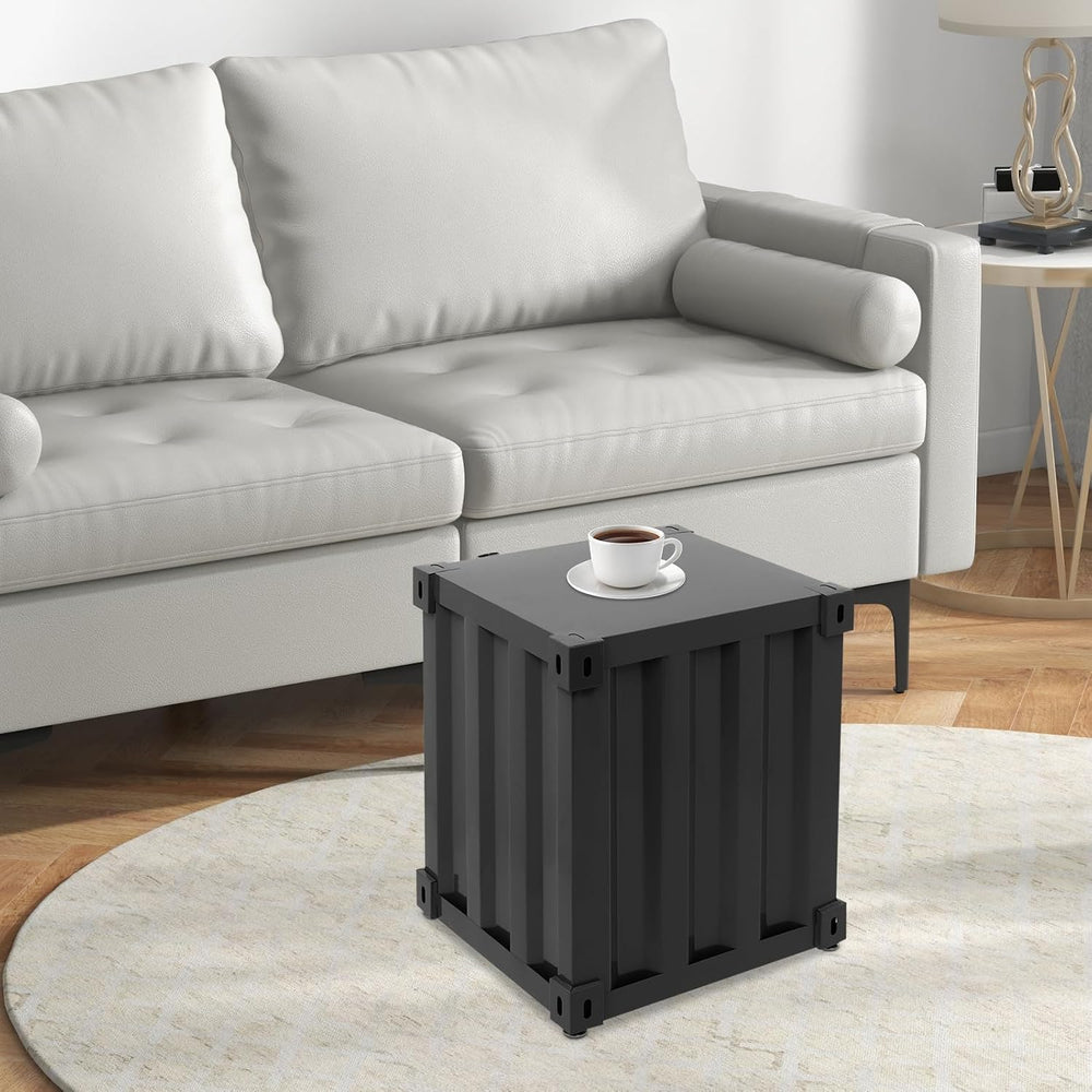 Side Table, Industrial Wind Container Cabinet Iron Bedside Table with Combina...