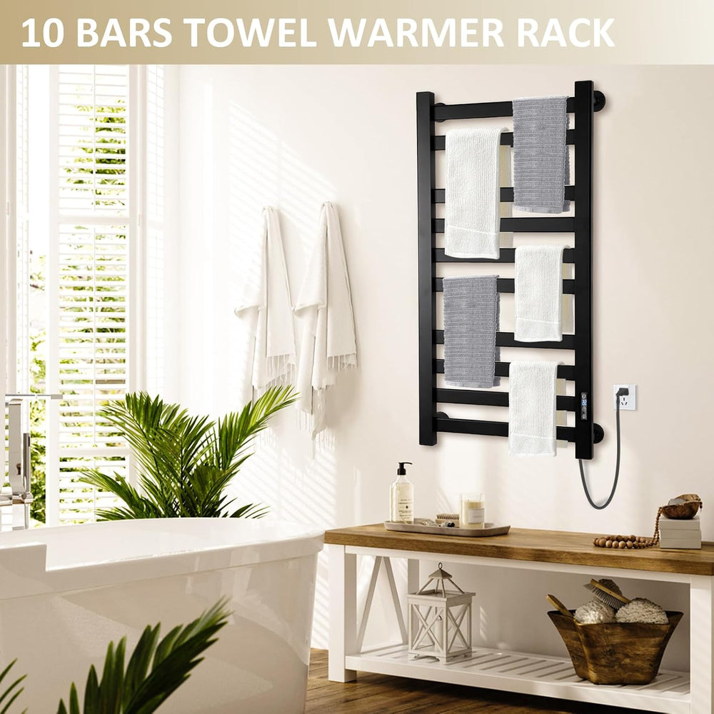 Heated Towel Rack Timer & Multi-Level Temp Adjustment Black