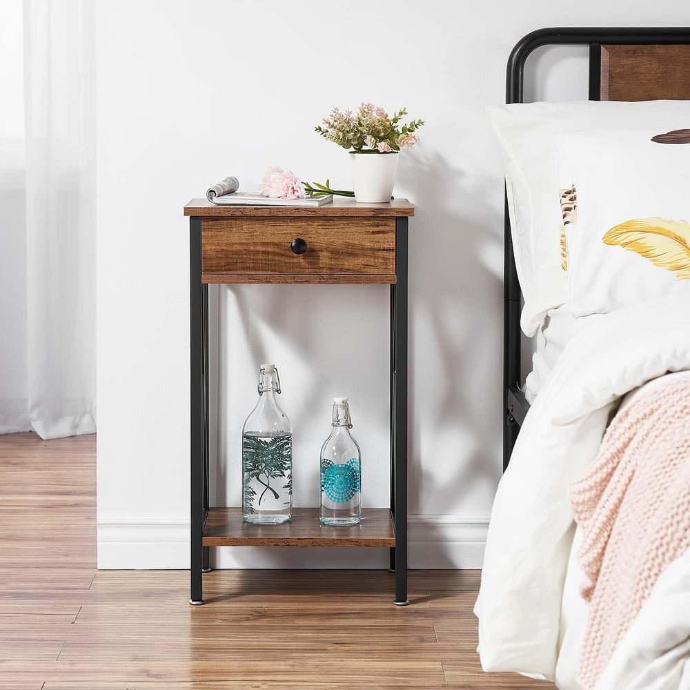 VECELO Tall Nightstand,27.6 inch Wooden End Table with Metal X-Frame,Side Tab...