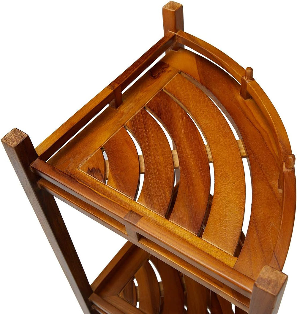 Teak Corner Shower Shelf, 3 Tier, 14Wx14Lx39.5H inches, Fully Assembled, The OM