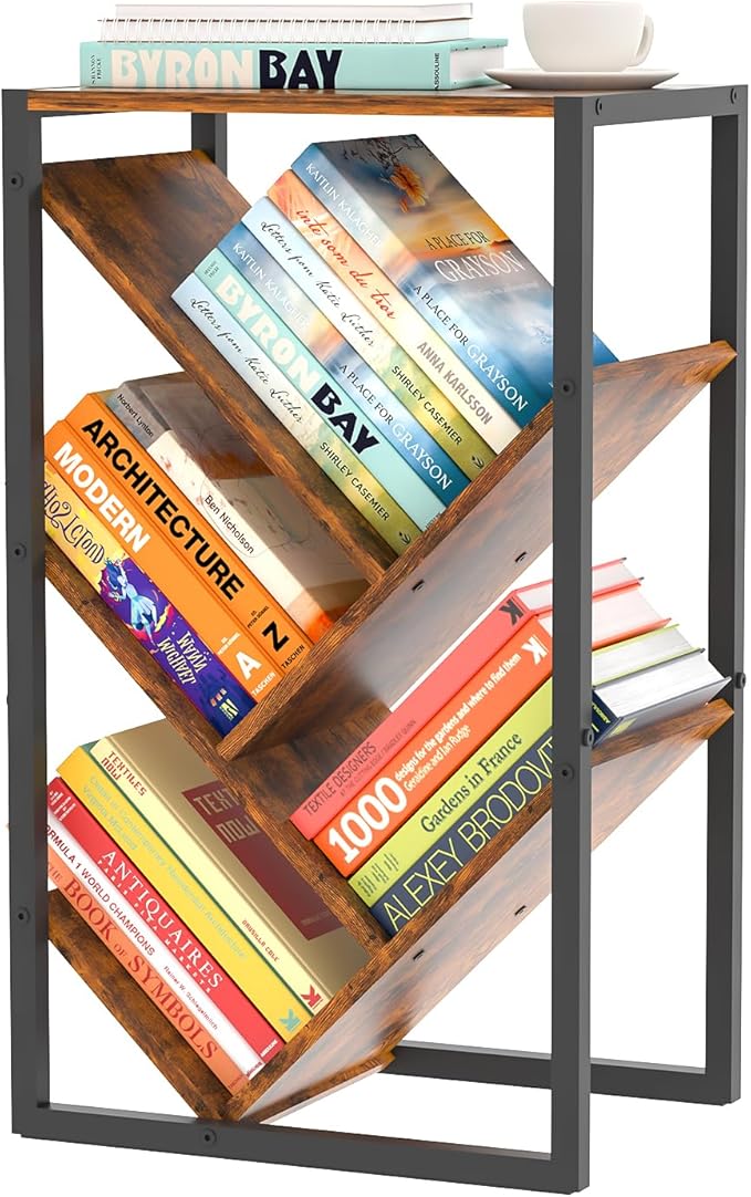Small Bookcase - 5 Tier Tree Bookshelf with EVA Pads, Book Shelf for Small Sp...
