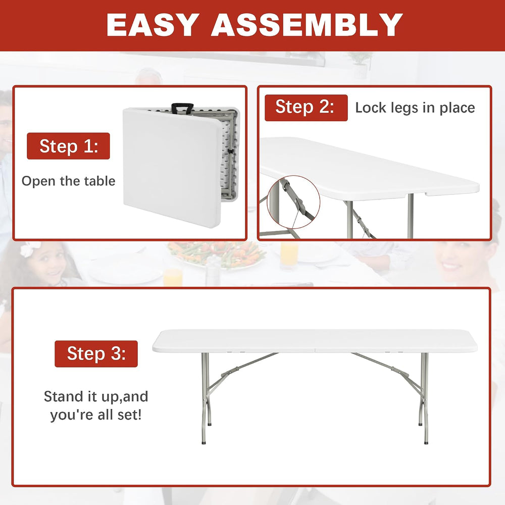 Elevon Folding Table, 8 Feet Heavy Duty Fold-in-Half Utility Table Indoor Out...