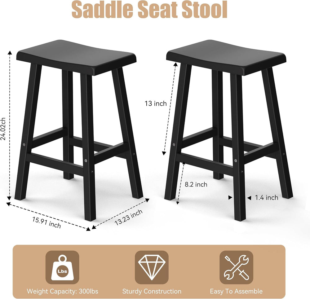 Bar Stools, 24", Black, Set of 2