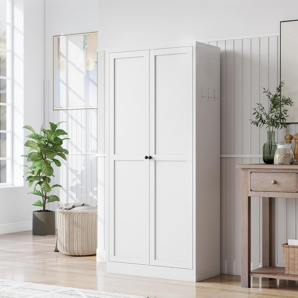 61 Inch White Metal Pantry Cabinet, Freestanding Kitchen Storage Organizer wi...