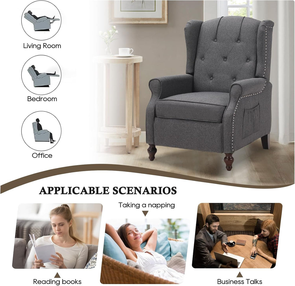 Wingback Recliner Chair, Push Back Arm Chair (2,Grey)