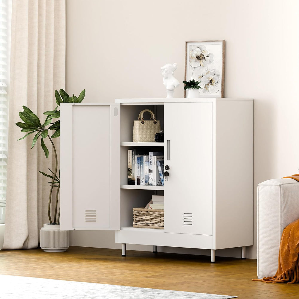 JINGUR Metal Storage Cabinet with Locking Doors and 2 Adjustable Shelves, Loc...