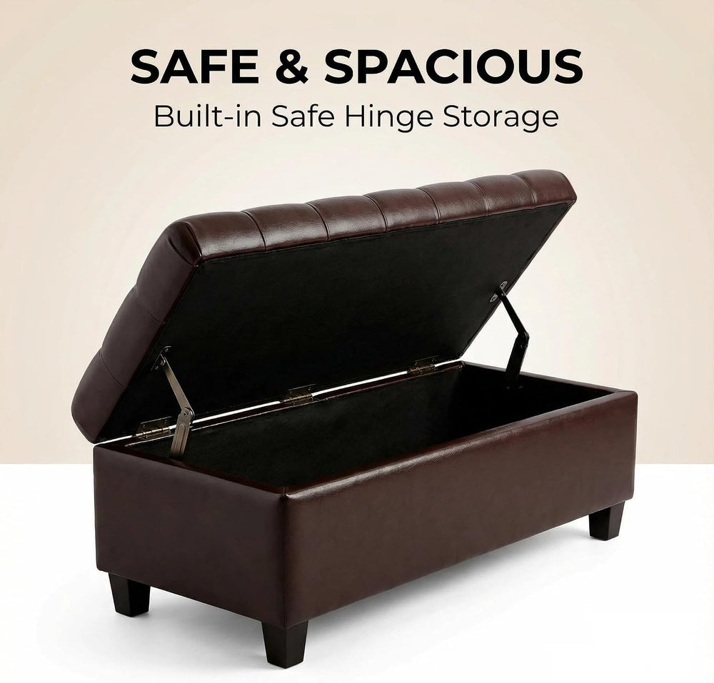 Leather Storage Bench for Living Room, End of Bed Bench with Storage, Large U...