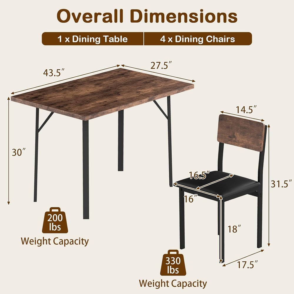 Giantex 5-Piece Dining Table Set for 4, Industrial Kitchen Table and 4 PU Lea...