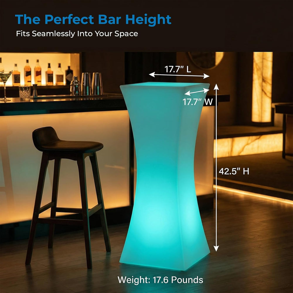 42" H LED Bar Table with Remote Controls, Rechargable Light Up Cocktail ...