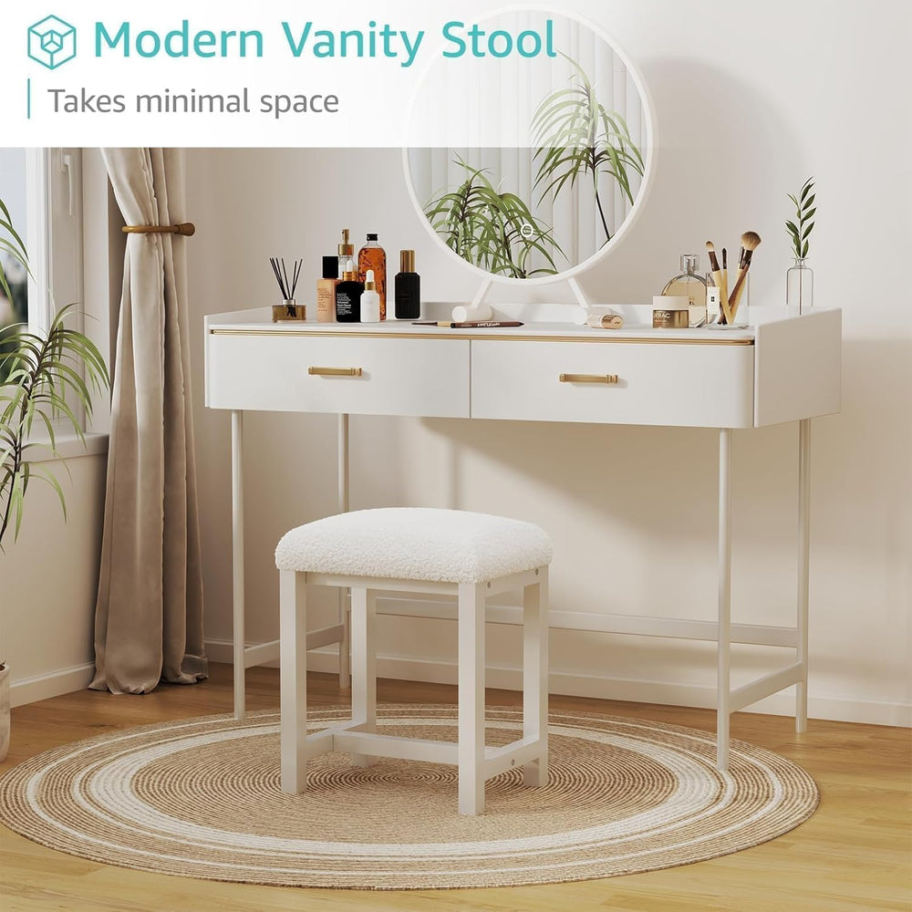 Small Vanity Stool, Cute Vanity Stools with Cushion, White Makeup Vanity Chai...