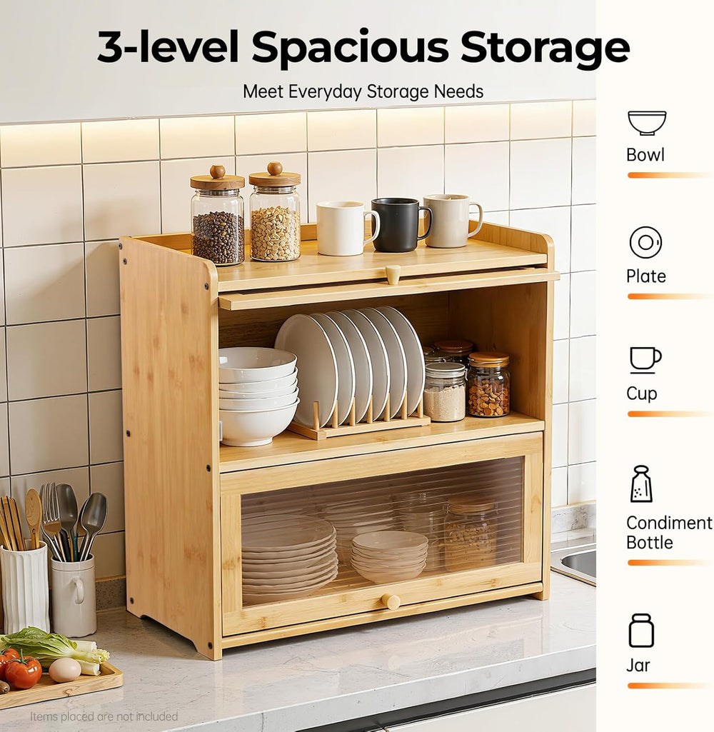 Countertop Kitchen Pantry Cabinet, 20.5x9.8x19.7in Dual-Layer Storage Cabinet...