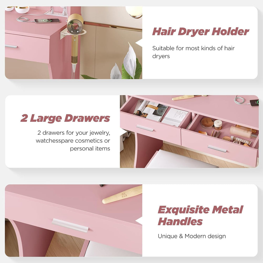 Vabches Vanity Desk with Lights,Makeup Vanity with Power Strip,Dressing Table...