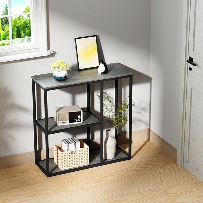 WOHOMO Console Table, 12 Inch Narrow Entryway Table with 3-Tier Storage Shelv...