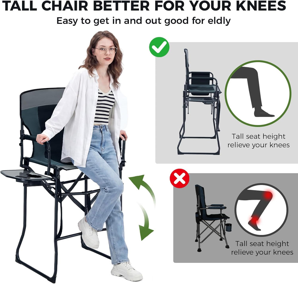 EVER ADVANCED Portable 30.7" Seat Height Tall Folding Camping Chair Dire...