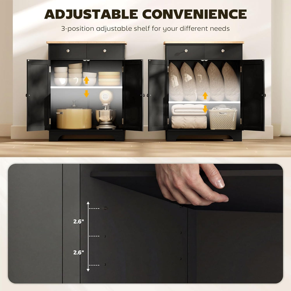 HOMCOM Sideboard Buffet Cabinet with Solid Wood Countertop, Modern Kitchen St...
