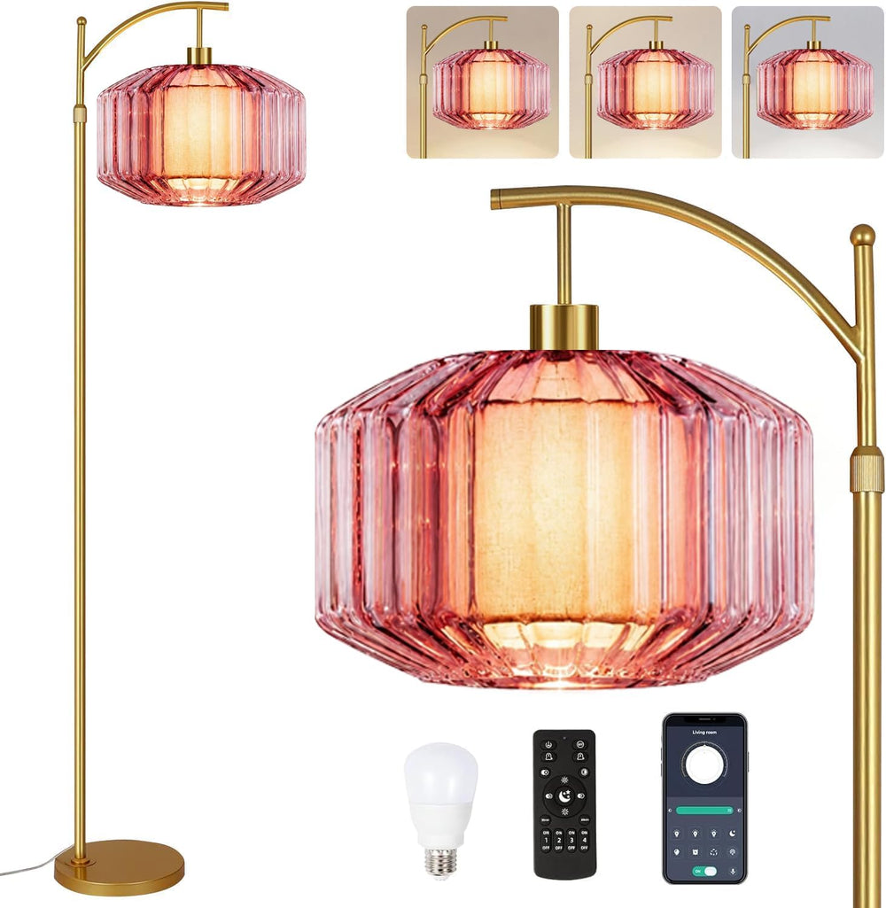 AHDWDW Gold Glass Floor Lamp for Living Room Bedroom,Arc Dimmable Floor Lamps...