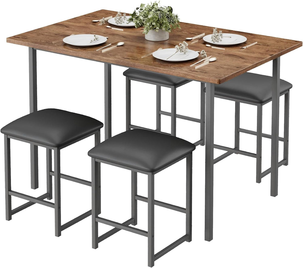 VECELO Dining Table and Faux Leather Chairs Set for 4, Brown | Kitchen table ...