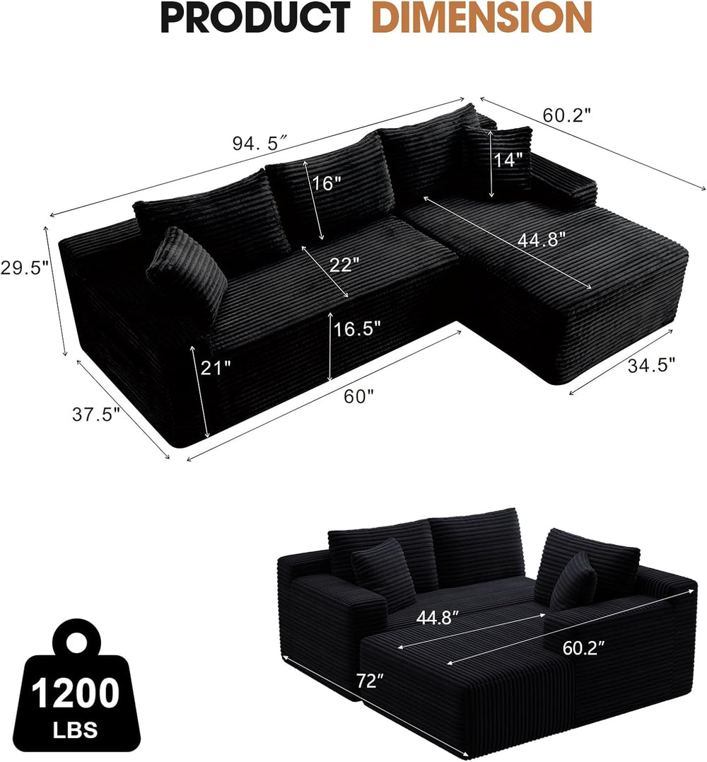 94.5" L-Shaped Cloud Sectional Couch for Living Room, Modern Minimalist ...