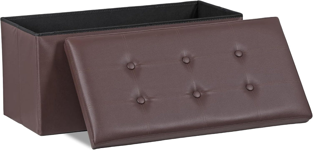 SUPER DEAL 30 inch Storage Ottoman, Faux Leather Folding Ottoman Bench, Padde...