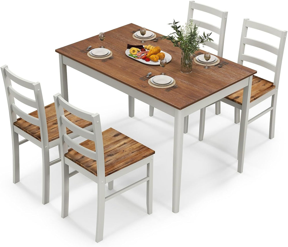 LDAILY 5 Piece Dining Table Set for 4, Space Saving Rectangular Dining Room T...