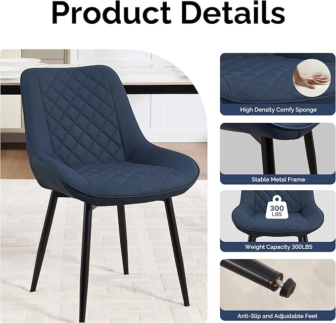 Dining Chair Set of 2, Modern Dining Chairs with Thick Cushions, Faux Leather...