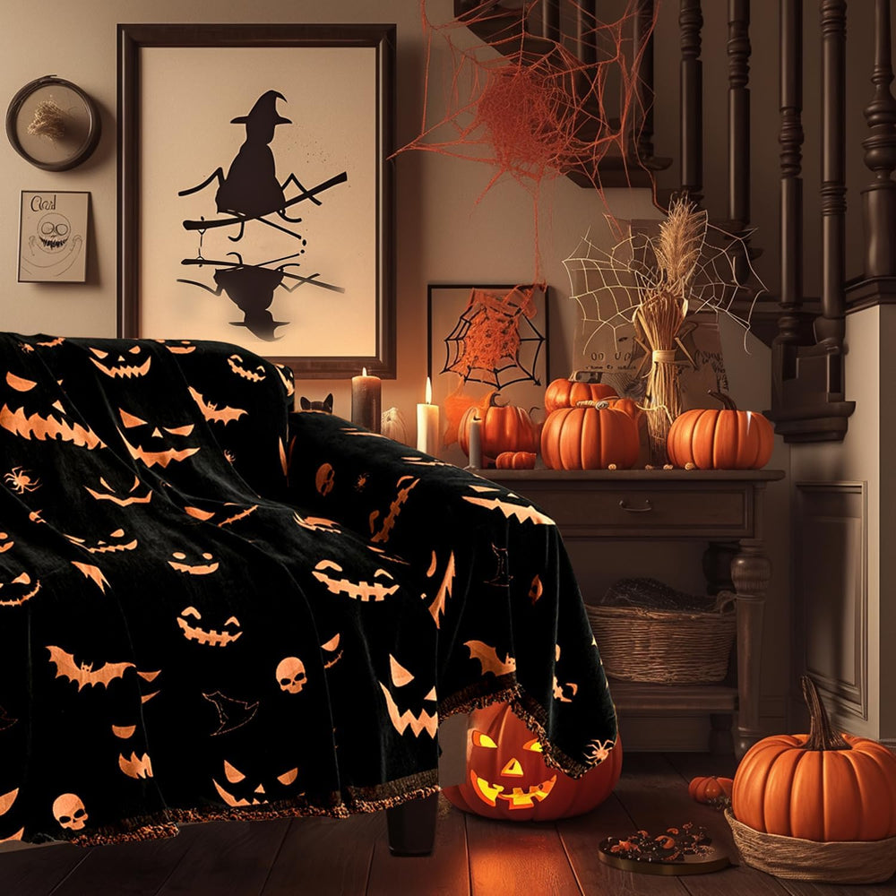 EVENHUG Halloween Sofa Cover Soft Washable Reversible Couch Cover Halloween H...