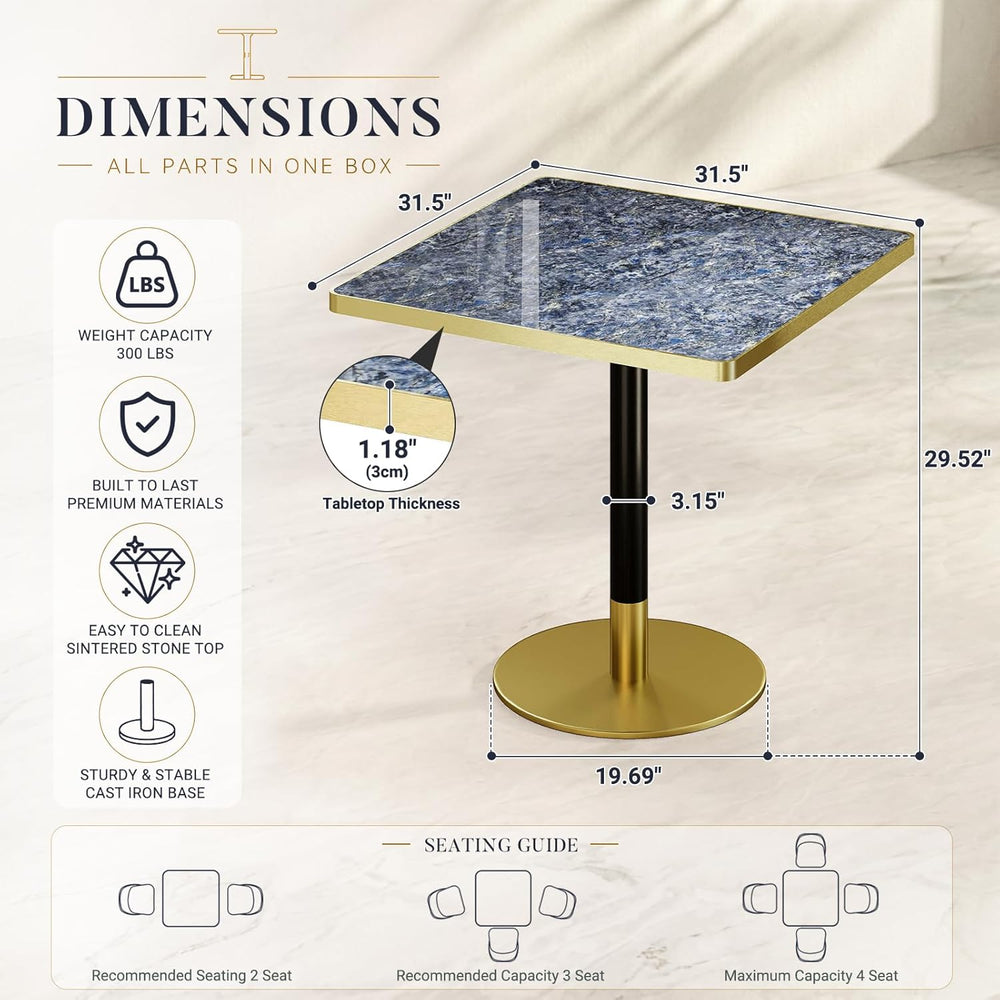 31.5'' Tulip Table, Square Pedestal Dining Table with Sintered Stone ...