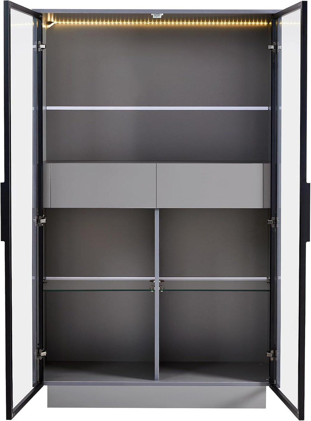 roomfitters 60.6'' Display Cabinet with Glass Doors, Freestanding Pan...