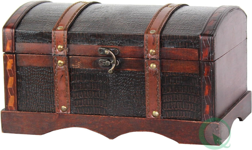 Vintiquewise(TM) Leather Wooden Chest/Trunk