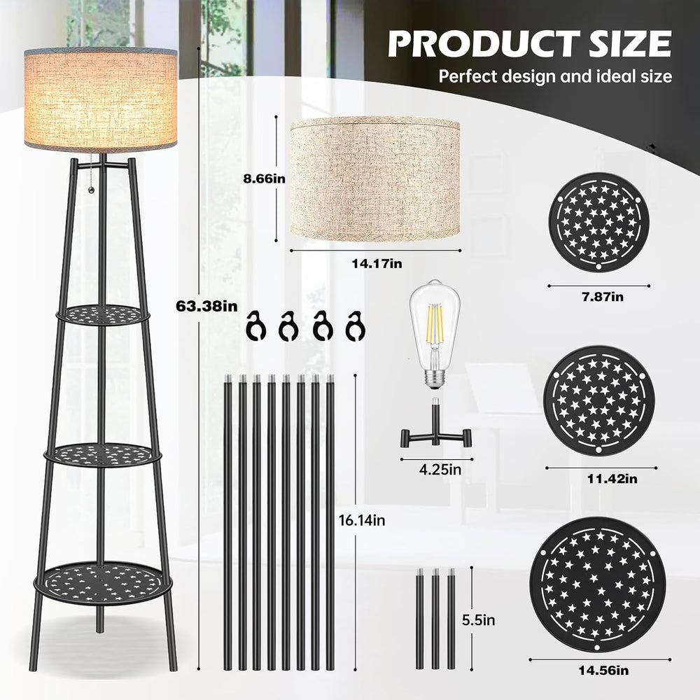 ZQQLITE Floor Lamp with Shelves for Living Room, Standing Lamp,Tall Lamp, Amp...