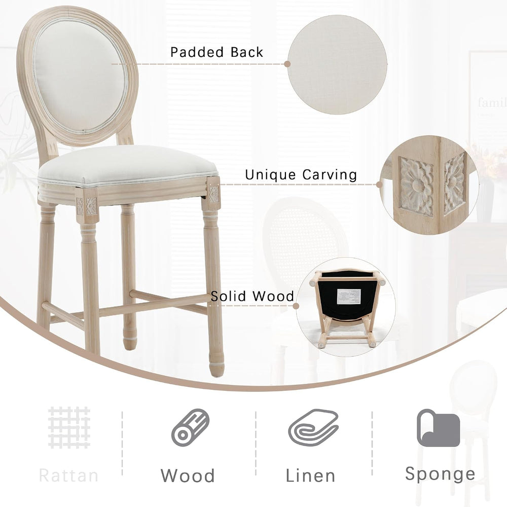 French Country Bar Stools Set of 4, 26" Farmhouse Counter Height Stools