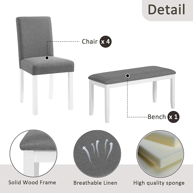 KEIKI 6-Piece Standard Height Dining Table Set with Rectangular Table, 4 Upho...