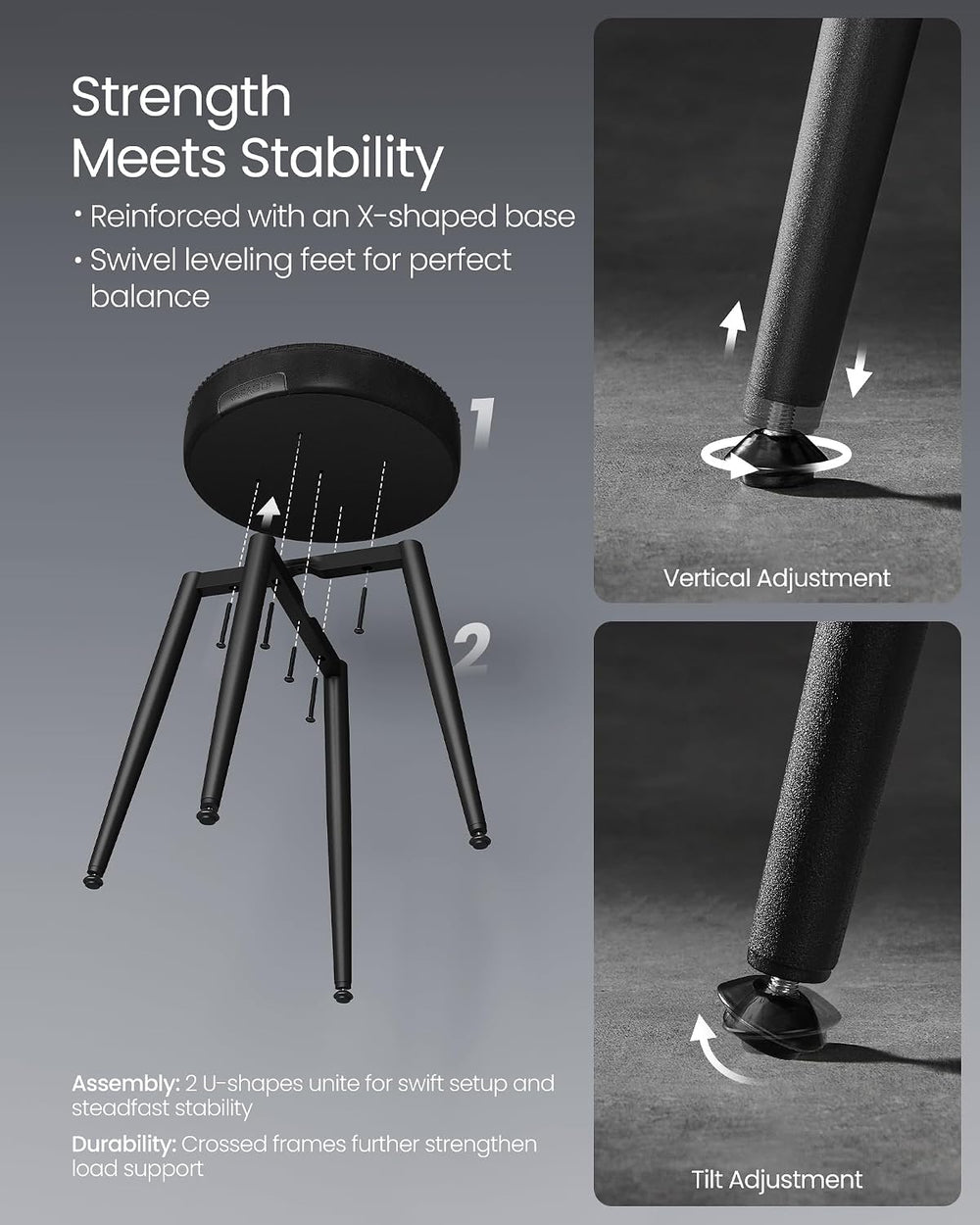 VASAGLE Dining Chairs Stools Set of 2, Upholstered, PU Leather