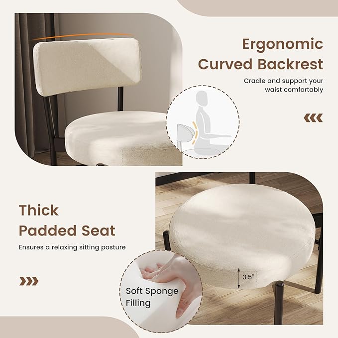 Giantex Boucle Dining Chairs Set of 2, Sherpa Upholstered Kitchen Chairs w/Cu...