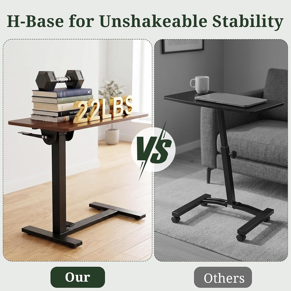 Overbed Bedside Table with Wheels, Foldable Rolling Desk Adjustable Height