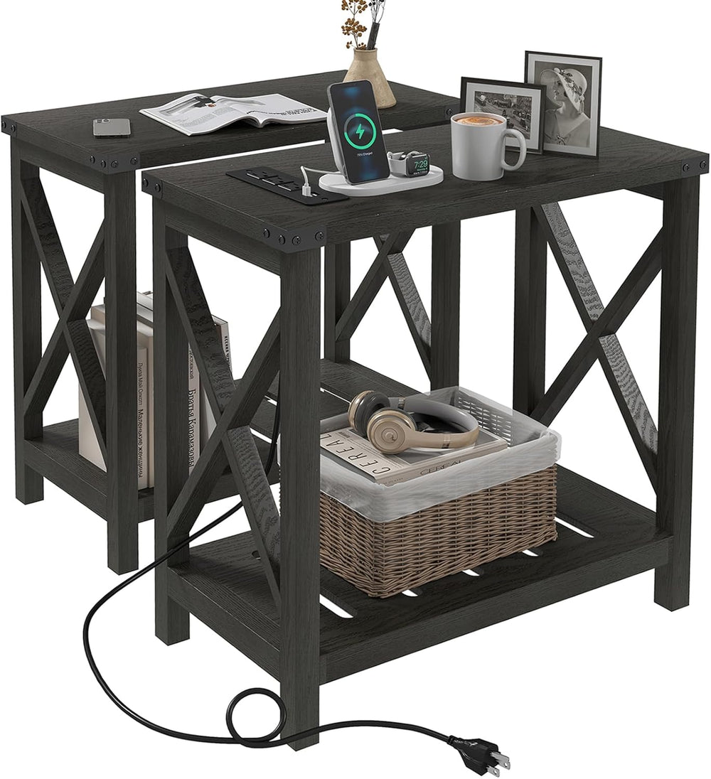 Hadulcet Farmhouse End Tables Living Room Set of 2 - Narrow Side Table with C...