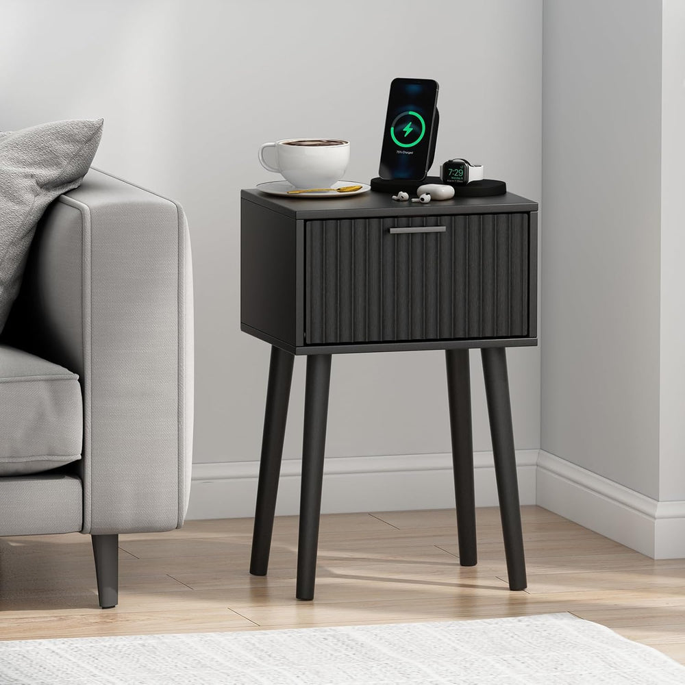 LAATOOREE Nightstands Set of 2, Small Side Table, Bedside Table with Fluted D...