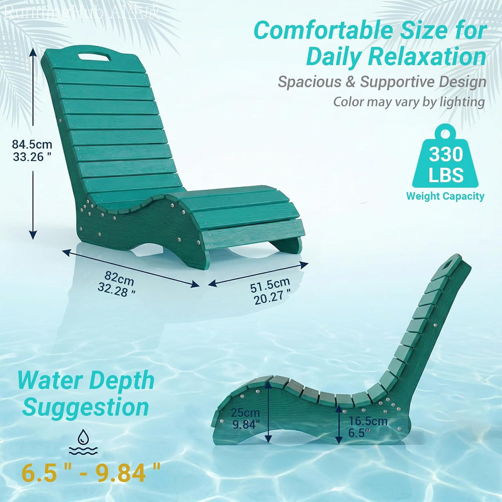Skybright HDPE Pool Lounge Chairs Set of 2, in-Pool Chaise Lounge Outdoor wit...