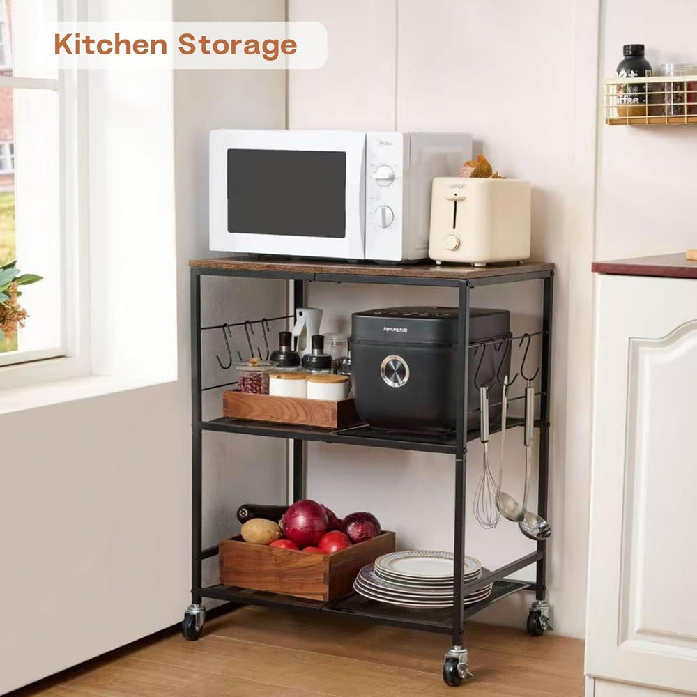 3 Tier Rolling Microwave Cart with Storage, Kitchen Organizer on Wheels | Woo...