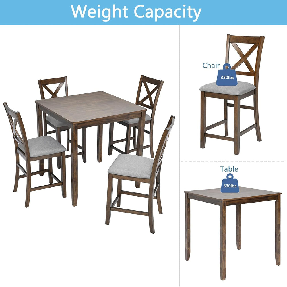 Merax Farmhouse Dining Table Set for 4, Counter Height Kitchen Table Set with...