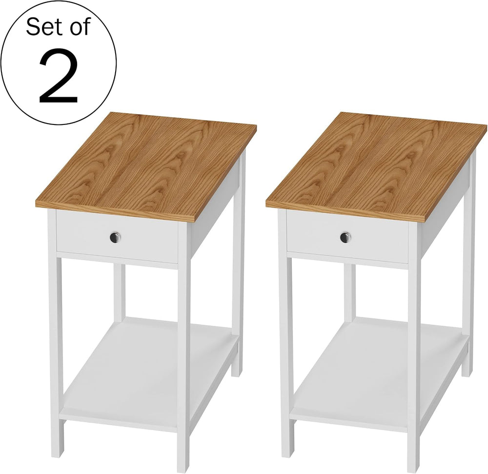 Side Table Set - Small Nightstand Set of 2 with Drawer and Open Storage Shelf...