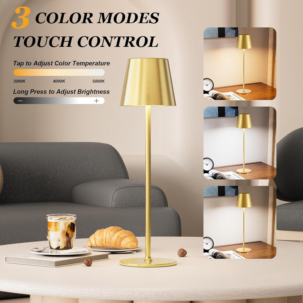 Cordless Table Lamp Rechargeable Gold - KK 2 Pack 5000mAH Battery Operated La...